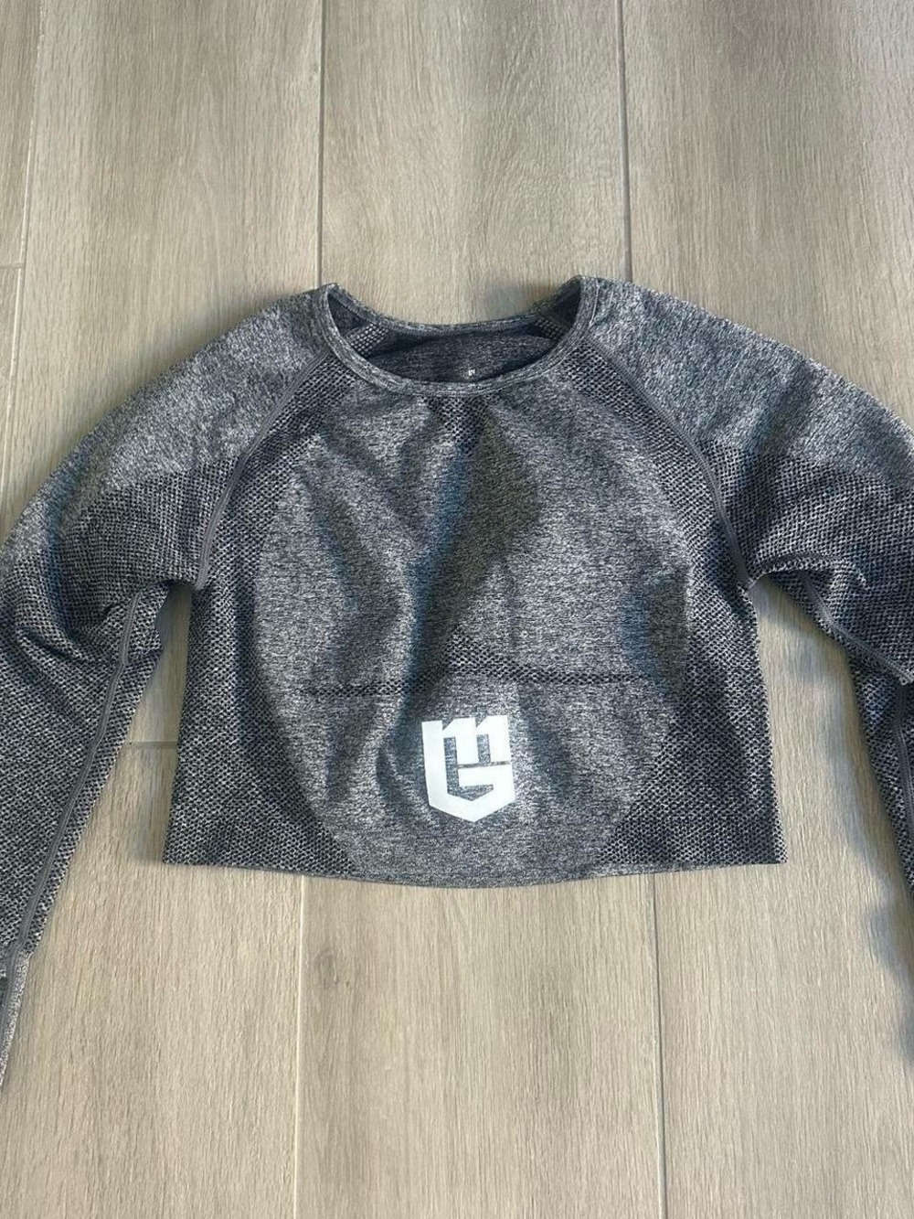 Gym Shark Gray Cropped Long-Sleeve Sweater with Logo